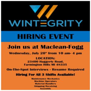 Wintegrity & Maclean-Fogg Hiring Event Flyer